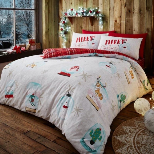 Luxury Christmas Snowglobe King Size Duvet Cover with Matching Pillow Case Bedding Set