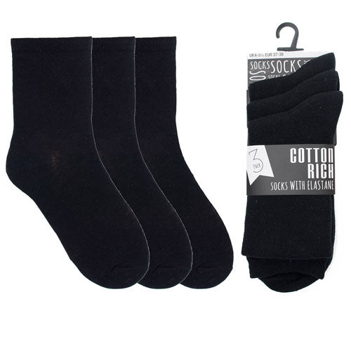 3 Pack Kids Plain Cotton Rich School Socks Black