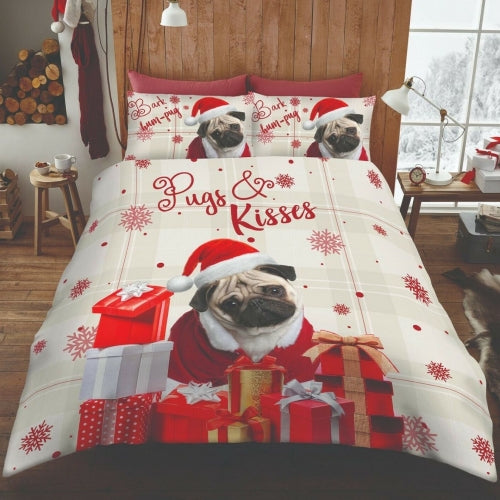 Luxury 3D Effect Christmas HumPug Double Size Duvet Cover with Matching Pillow Case Bedding Set