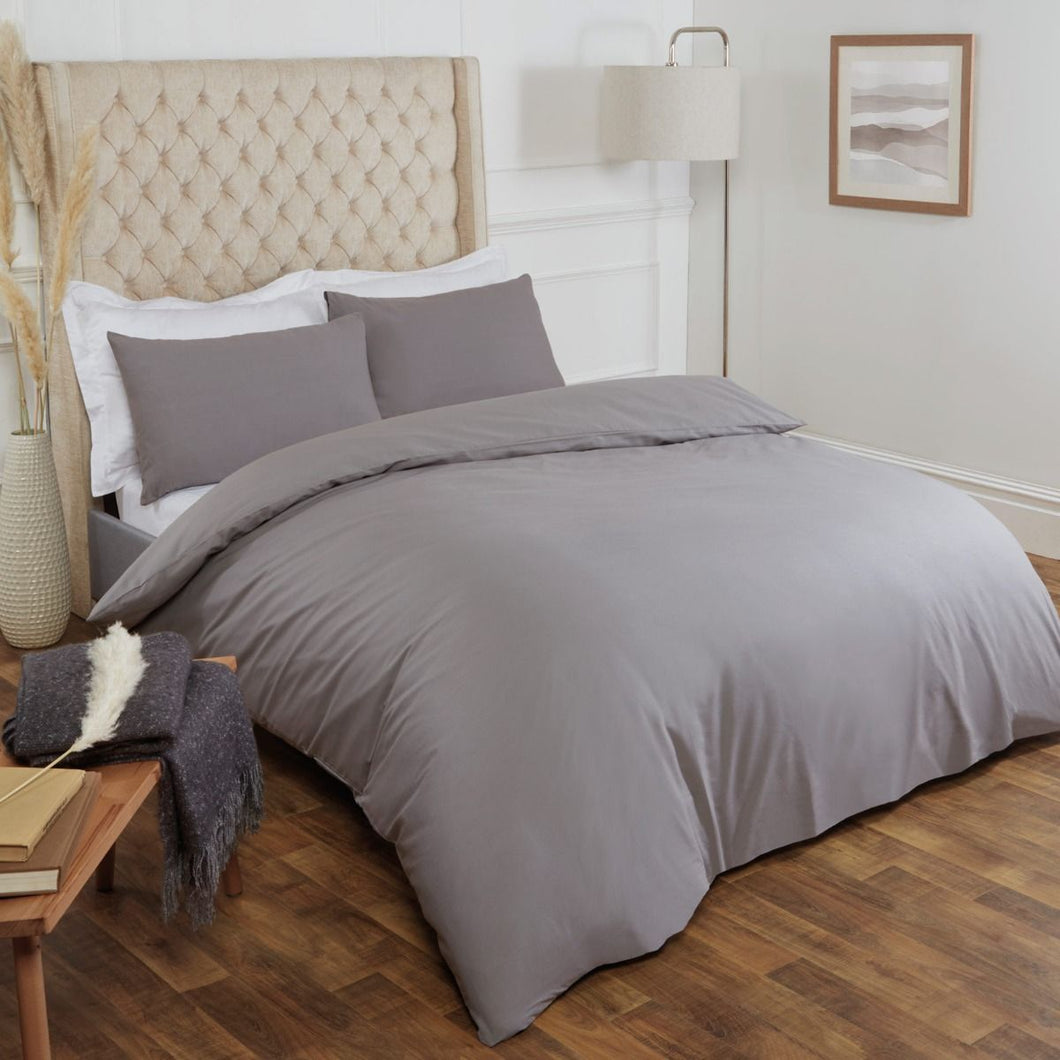 Highams 100% Cotton Plain Duvet Set - Grey