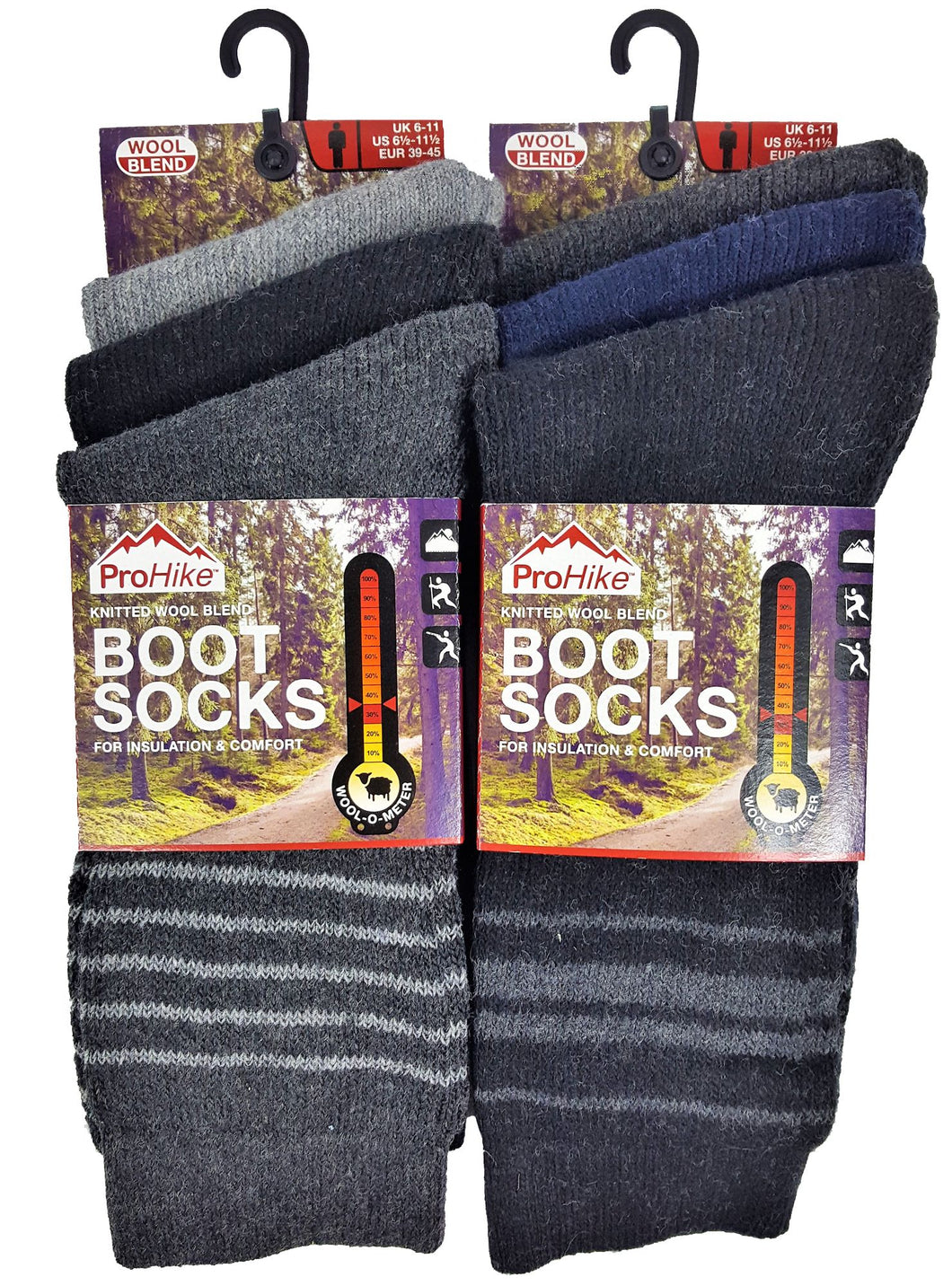 6 Pairs Men's Striped Wool Blend Boot Socks by Pro Hike