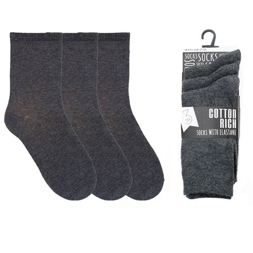 3 Pack Kids Plain Cotton Rich School Socks Grey