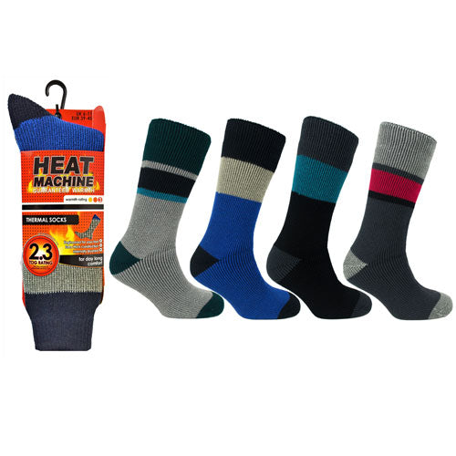 1 Pair Mens Heat Machine Thermal Socks Bold Stripes 2.3 Tog