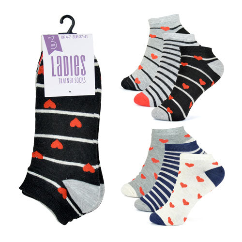 12 Pack Ladies Trainer Socks Hearts