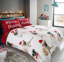 Load image into Gallery viewer, Luxury 3D Effect Christmas Merry Pugmas Double Size Duvet Cover with Matching Pillow Case Bedding Set
