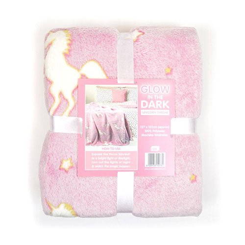 Unicorn Print Glow In The Dark Blanket Throw