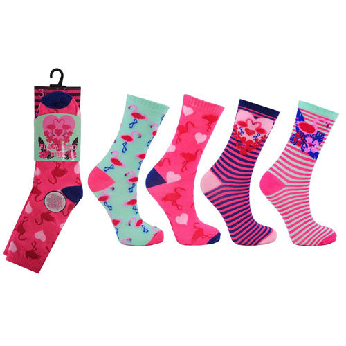 3 Pairs Flamingo Pink Children's Novelty Socks