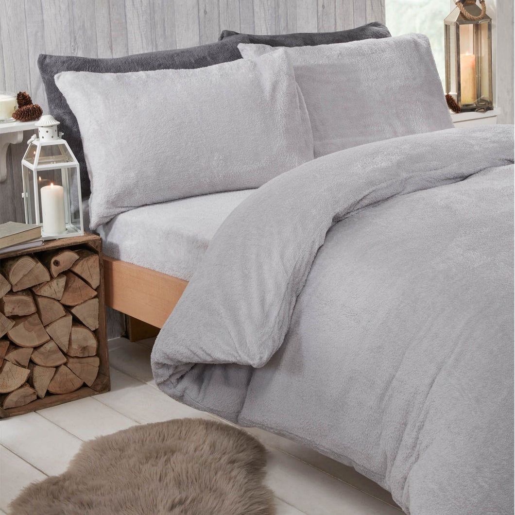 Brentfords Teddy Fleece Duvet Cover Set - Silver Grey