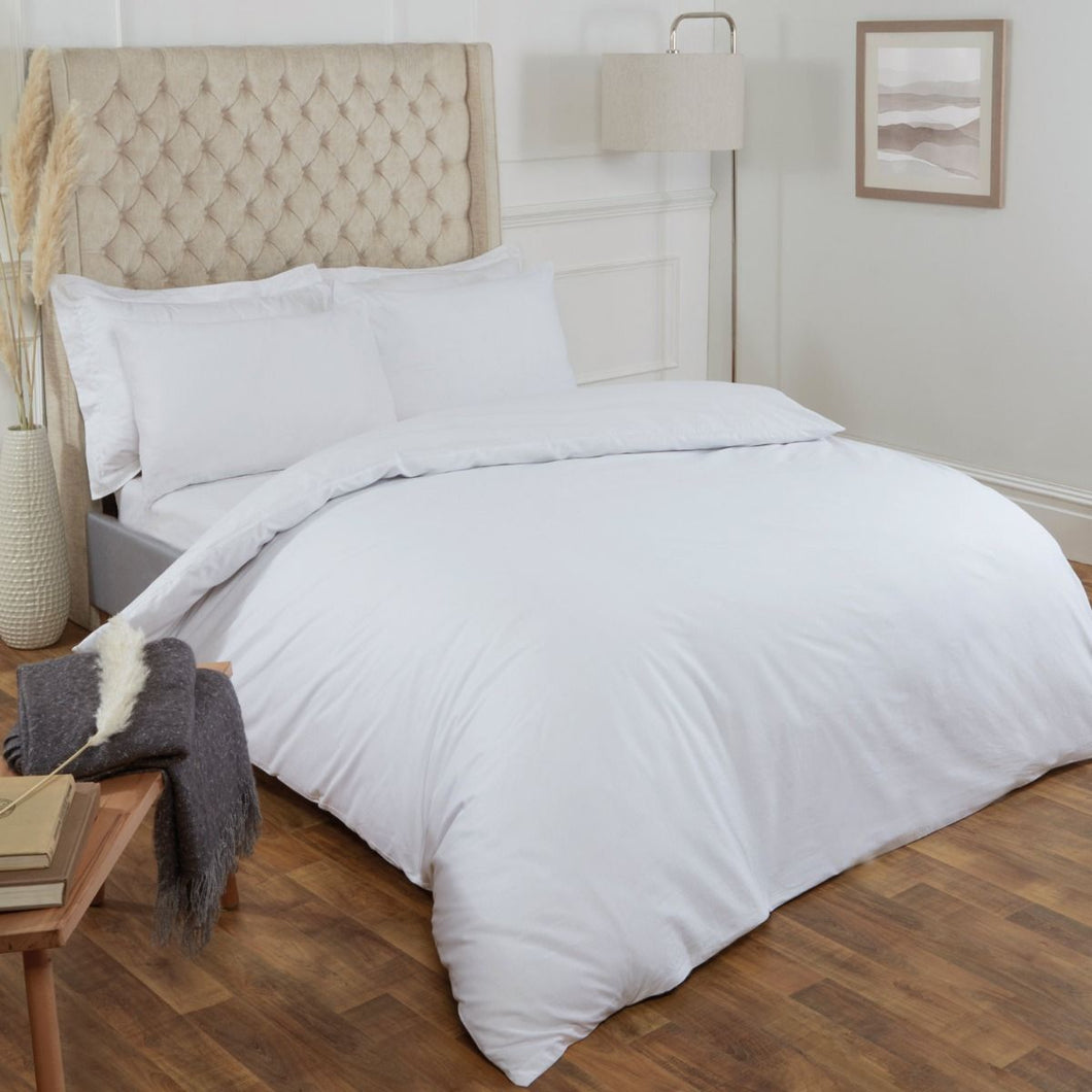 Highams 100% Cotton Plain Duvet Set - White