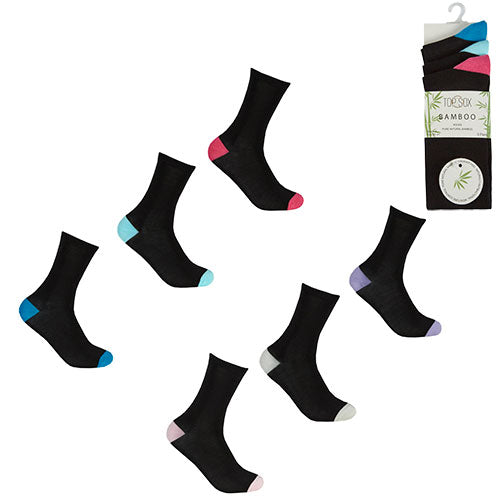 Ladies Bamboo Socks Coloured Heel/Toe