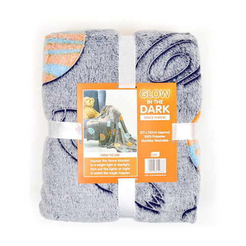 Space Print Glow In The Dark Blanket Throw