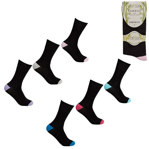 Ladies Non Elastic Bamboo Socks Coloured Heal/Toe