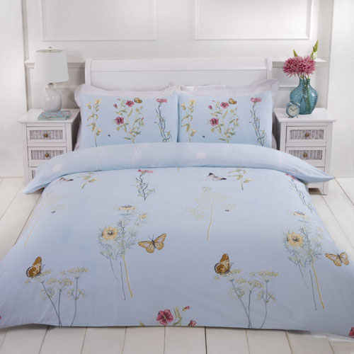 Laura Floral Butterfly Duck Egg Duvet Set