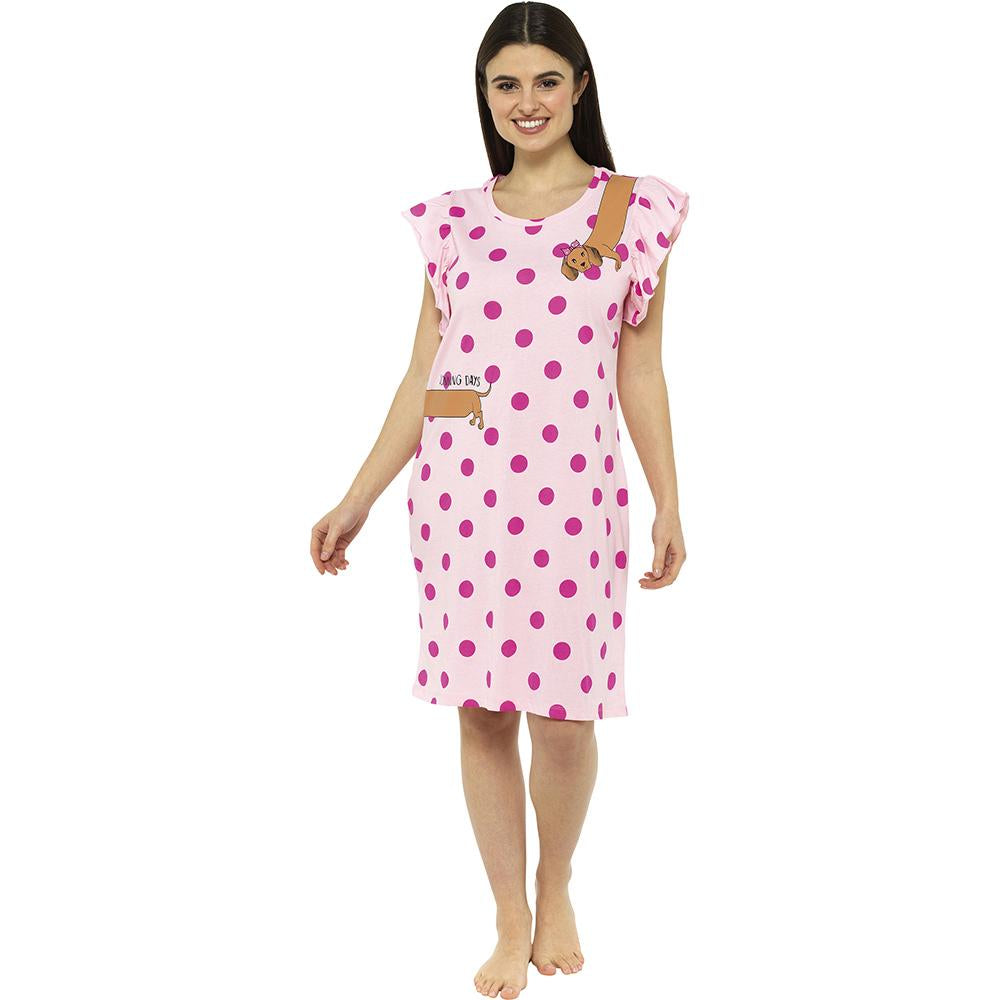 Ladies Printed Jersey Ruffle Sleeve Nightie