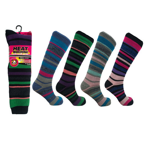 Ladies Heat Machine Long Thermal Socks Stripe 2.3 Tog