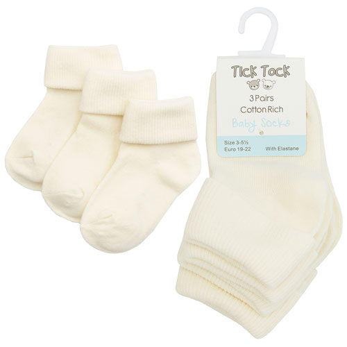 3 Pairs Turn Over Top Baby Ankle Socks Cream