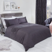 Load image into Gallery viewer, Sienna Glitter Teddy Fleece Panel Duvet Cover Set - Charcoal
