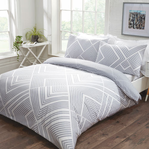 Striped Geometric Duvet Set Grey