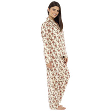 Load image into Gallery viewer, Ladies Reindeer Print Button Through Flannel Pyjama Set
