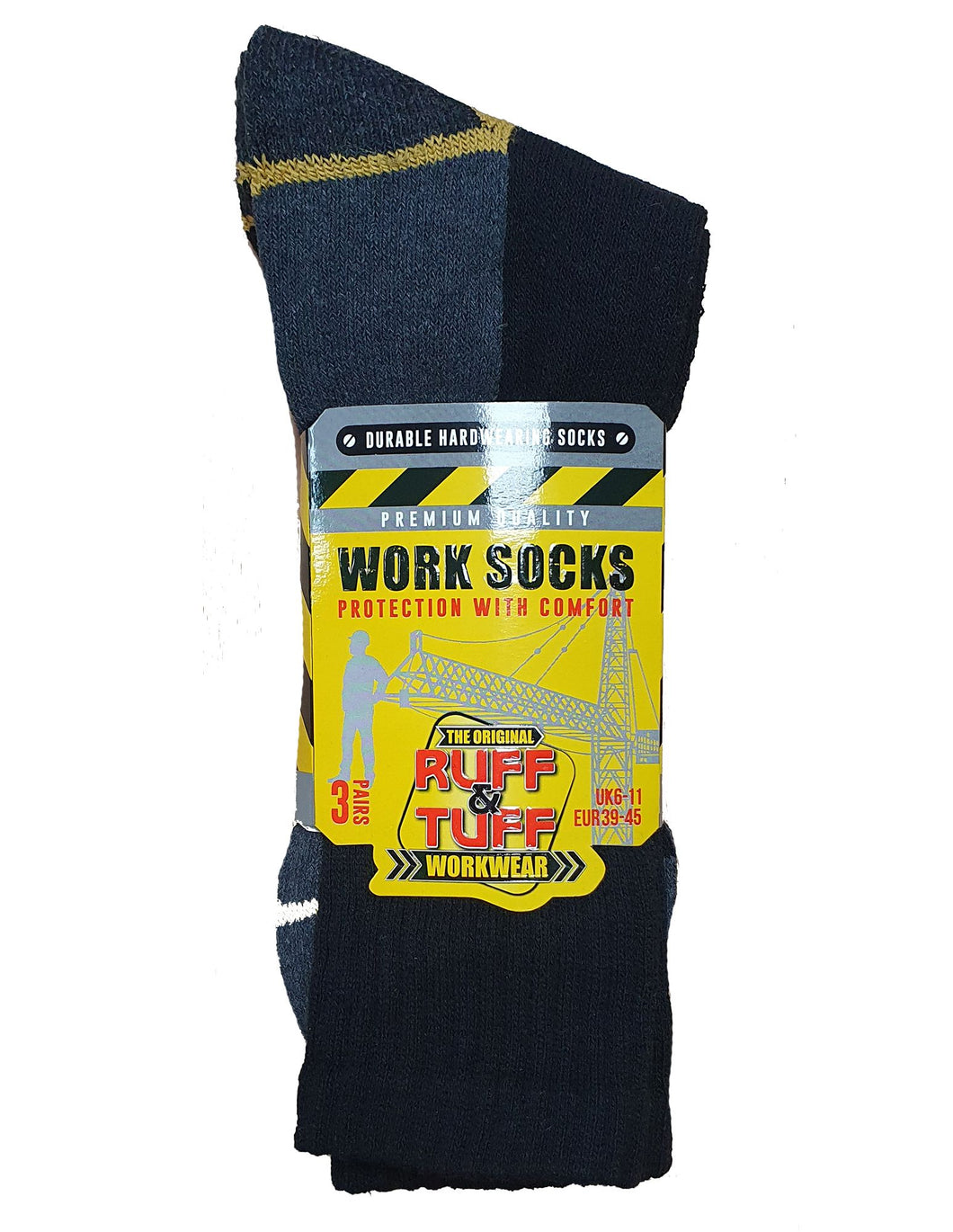 6 Pairs Mens Ruff & Tuff Work Reinforced Heel & Toe Socks