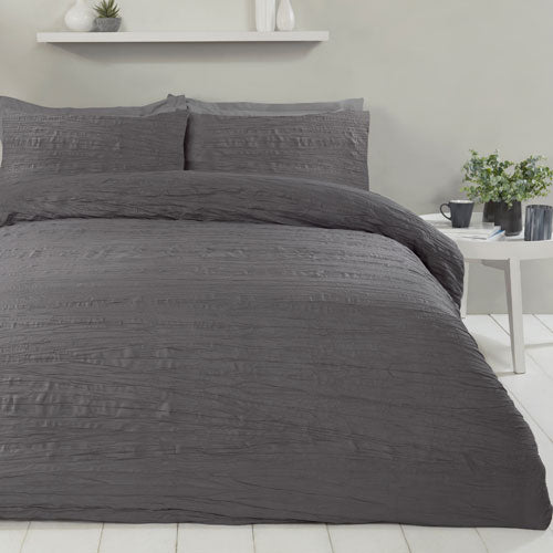 Super Soft Crinkle Duvet Set Charcoal