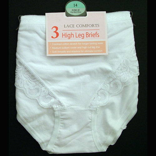 Lace Comfort High Leg Briefs White & Black