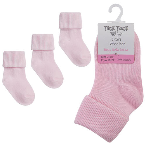 3 Pairs Turn Over Top Baby Ankle Socks Pink