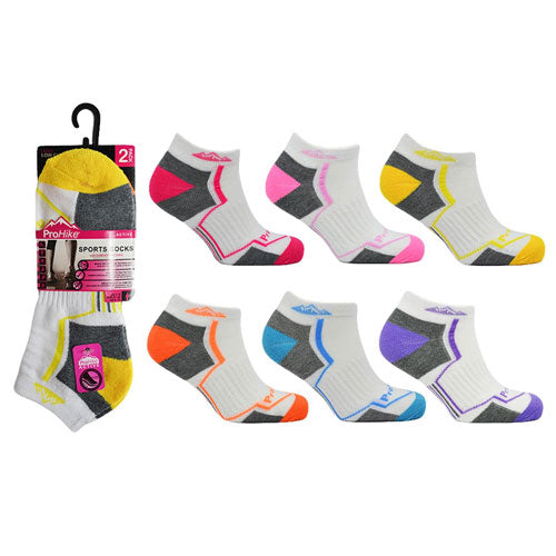 12 Pack Ladies Pro Hike Cushion Trainer Socks White Stripes