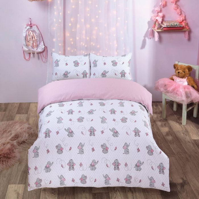 Dreamscene Ellie Elephant Blush Pink Duvet Cover Set