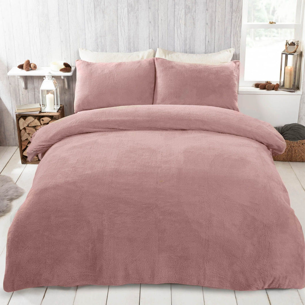 Brentfords Teddy Fleece Duvet Cover Set - Blush Pink