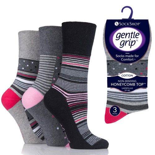 Ladies Gentle Grip Socks Dots/Stripes