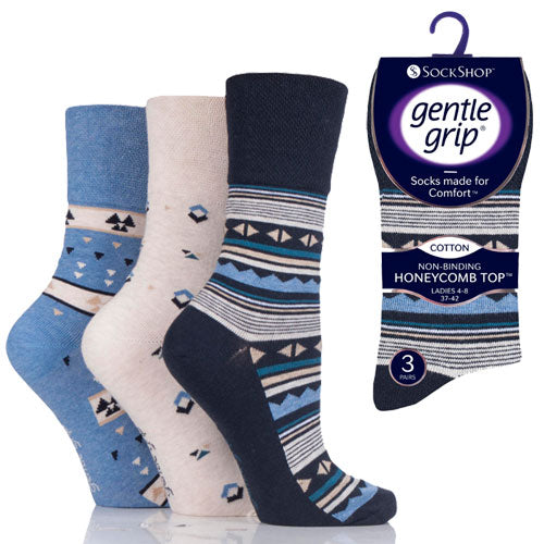 Ladies Gentle Grip Socks Aztec Assorted