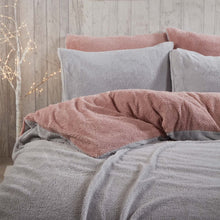 Load image into Gallery viewer, Brentfords Teddy Fleece Reversible Duvet Cover Set - Blush Pink/Grey
