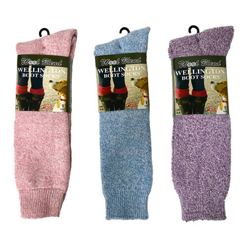 4 Pairs Ladies Wool Blend Wellington Boot Socks Plain