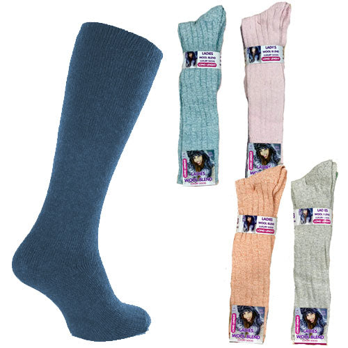 4 Pairs Ladies Long Length Wool Blend Socks