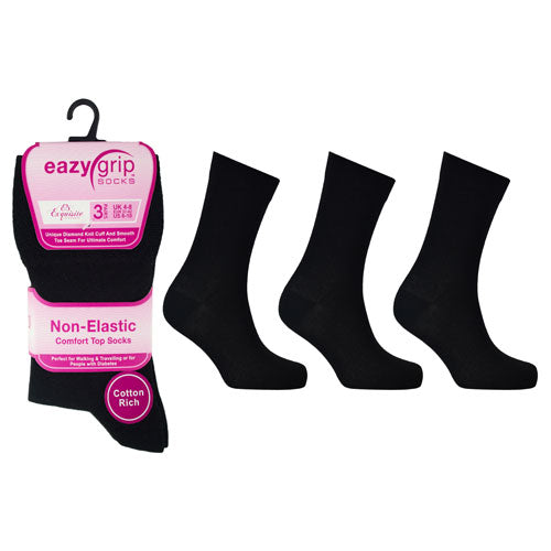 Ladies Eazy Grip Non Elastic Socks Black