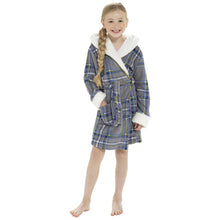 Load image into Gallery viewer, Girls Check Print Robe with Sherpa Trim
