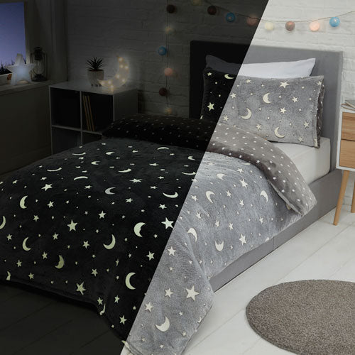 Moon And Stars Glow In The Dark Fleece Duvet Set