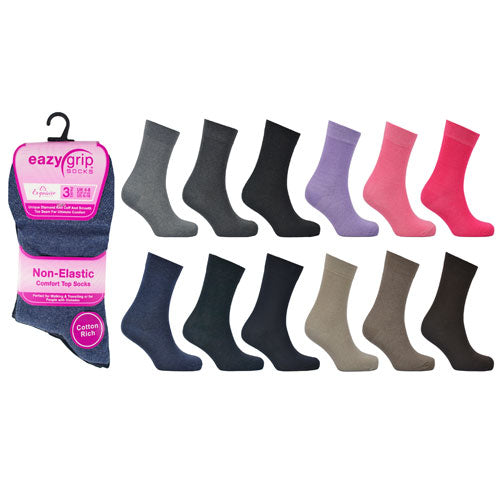 Ladies Eazy Grip Non Elastic Socks Assorted Colours