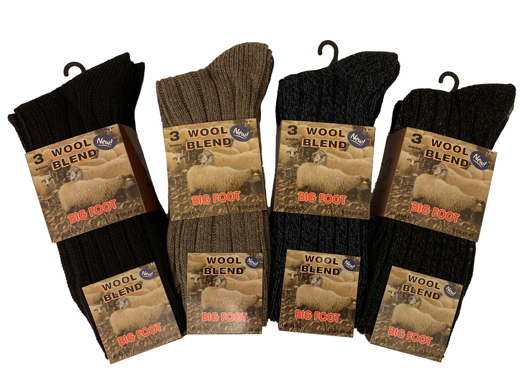 6 Pairs Mens 11-14 Big Foot Wool Blend Boot Socks