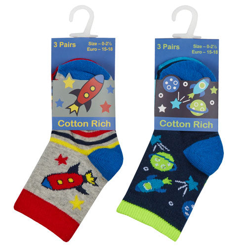 Baby Boys 3 Pack Socks Rockets