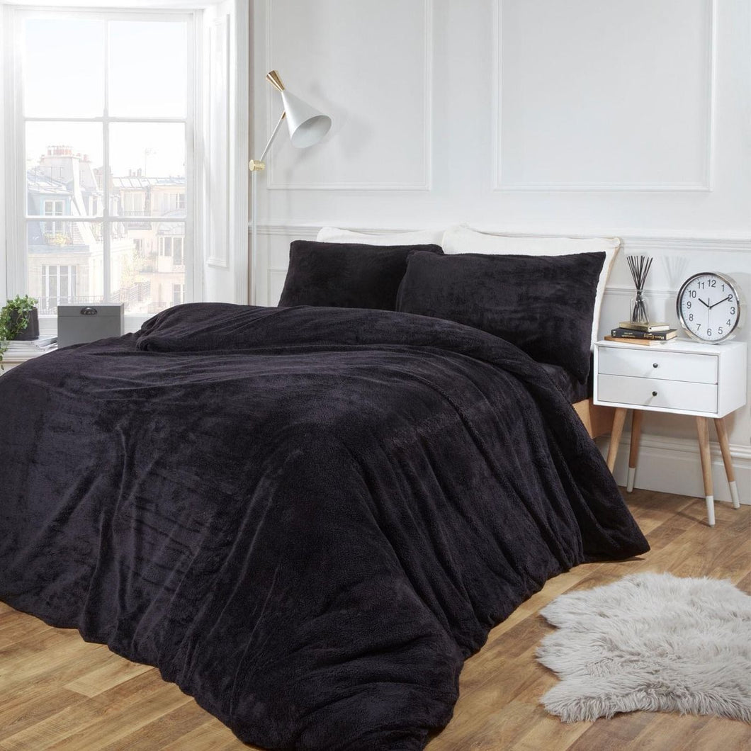 Brentfords Teddy Fleece Duvet Cover Set - Black