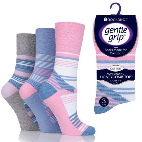 Ladies Gentle Grip Socks Stripe Pattern