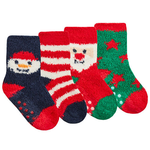 Babies 4 Pack Xmas Cosy Socks With Grippers