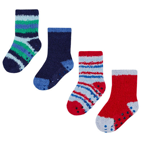 Baby Boys 4 Pack Stripe Cosy Socks With Grippers