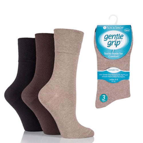 Ladies Diabetic Gentle Grip Socks Brown