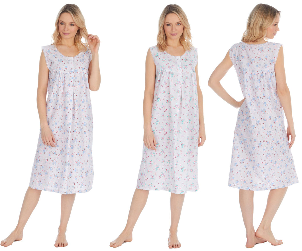 Floral Sleeveless Poly Cotton Nightdresses By Cottonique