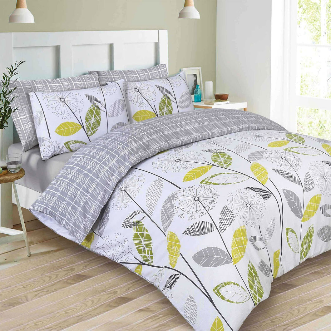 Dreamscene Allium Floral Tartan Check Grey/White Duvet Cover Set