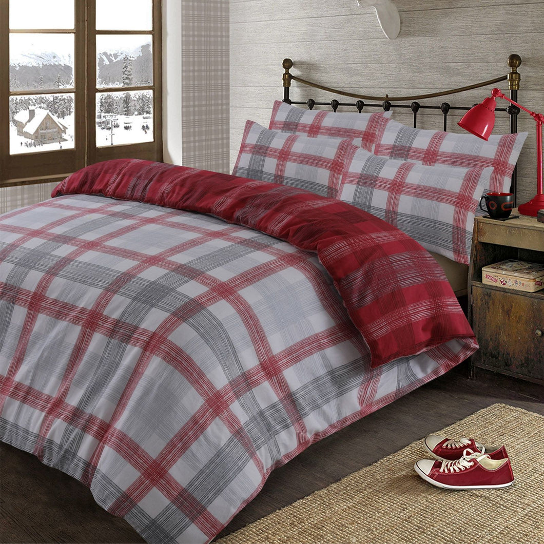 Dreamscene Boston Brushed Cotton Duvet Cover Set - Red