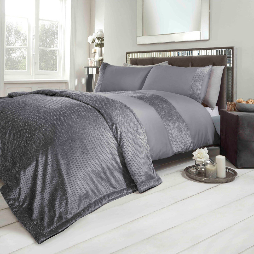 Sienna Glitter Velvet Duvet Set - Silver